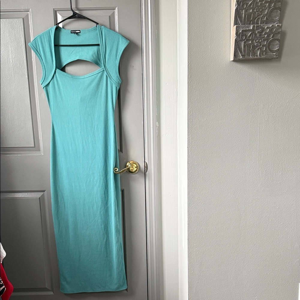 Fashion Nova Aqua Cutout Ribbed Maxi Dress - Turquoise